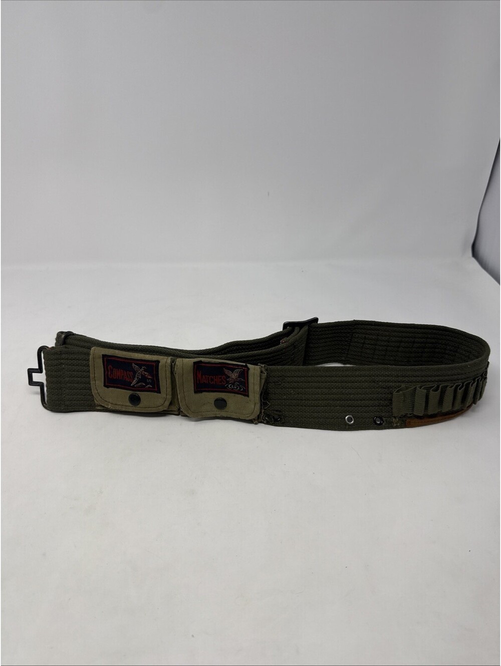 Vintage Japan Hunting Ammo Belt Compass Matches Pouches Size 44 Canvas
